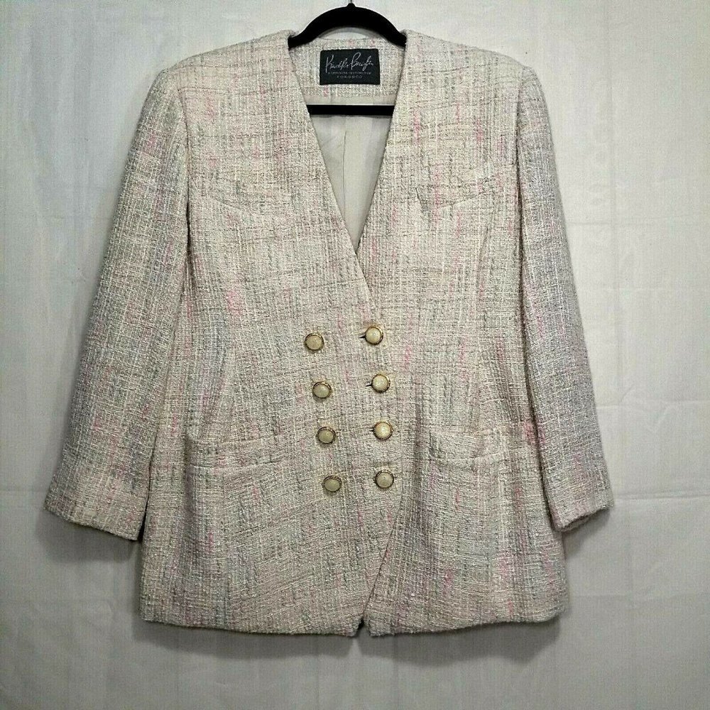 Kinoshita Bevington Toronto tweed blazer ivory size L/XL double breasted jacket